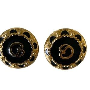 St John Vintage Clip Earrings - black.  Gold tone clip on